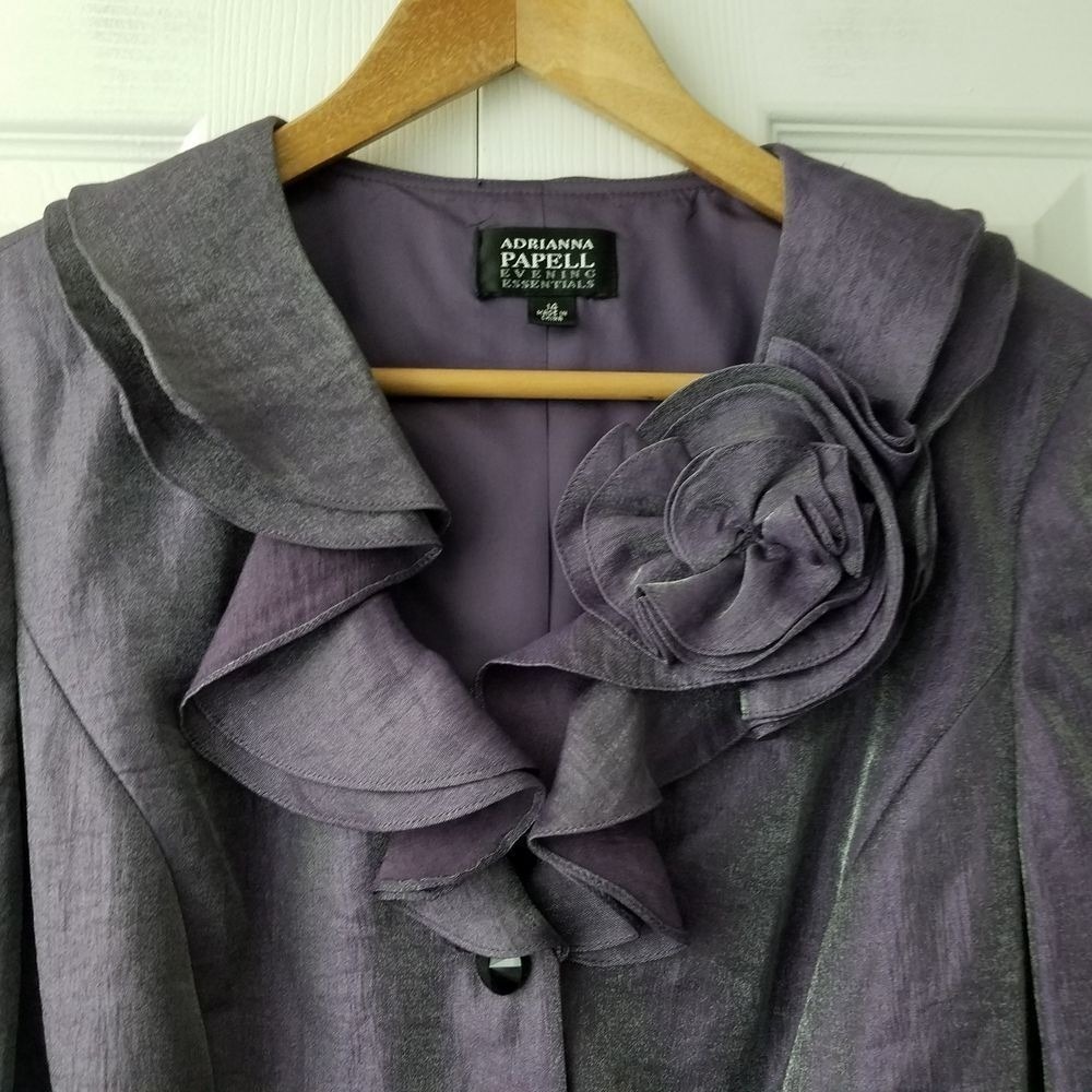 Adrianna Papell Evening Gathered Blazer Jacket Size 14 Lilac Ribbon Tie NWT‎ - Picture 3 of 9
